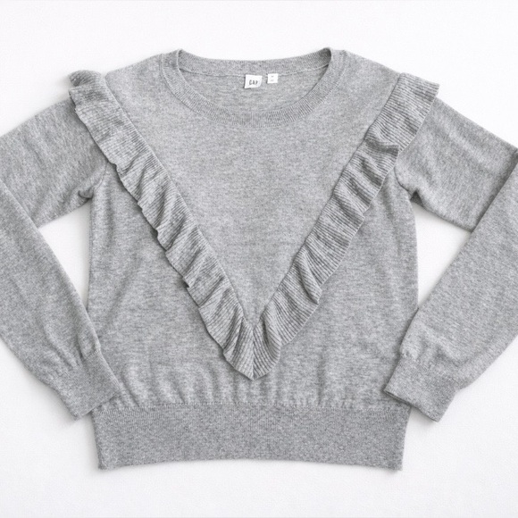 GAP Sweaters - GAP Gray Knit Sweater with Ruffle Detail | Long Sleeve | Small